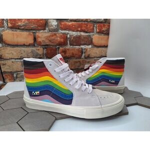 Vans Skate Sk8-Hi Top Pride Men Sz 9.5 White Rainbow LGBTQ+ Sneaker Parade Shoe